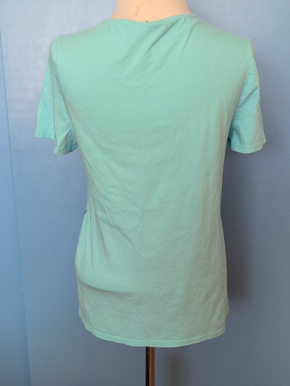 Chico's Turquoise Tropical Sequin Palm Leaf Hibiscus Tee Size S - Picture 4 of 8